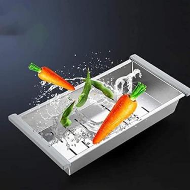 Imagem de Cesto De Coador Retangular Sobre A Pia - Frutas E Legumes Seco & Dreno Cesta Coador, Lave Legumes E Frutas Para Cozinha, Aço Inoxidável, 14.2 * 7.9in/36 * 20cm