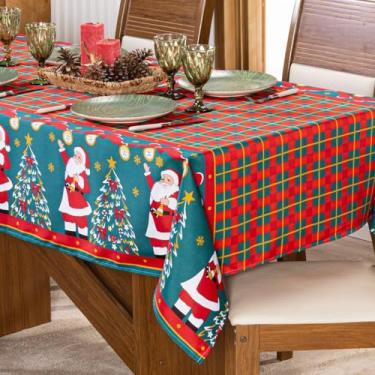 Imagem de Toalha de Mesa Retangular 2,50m x 1,40m para 8 Lugares Avulsa Estampada Natalina - Decoração Natal Festas Fim de Ano Cozinha Jantar Ceia Véspera (Xadrez Verde)