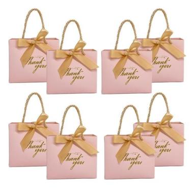 Imagem de Sacos de presente TKSBAG Thank You com alças de 14 x 6,5 x 12 cm, rosa