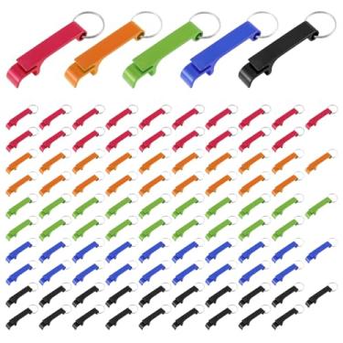 Imagem de 100 chaveiros abridores de garrafas, abridores de garrafas de cerveja de liga de alumínio premium, ferramenta de abertura de lata de bebida com garra de bolso, abre as tampas, pequeno e prático, abra