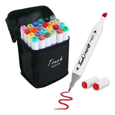 Imagem de Bolsa Portátil com Canetinhas Escolar Ponta Dupla 24 Cores - TOUCH