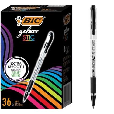 Imagem de BIC Caneta de gel Gel-ocity Smooth Stic, ponta fina (0,5 mm), tinta preta, 36 unidades, canetas de tinta gel vibrantes e suaves