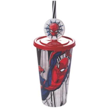 Imagem de Copo infantil com canudo e pin Refri 500ml Homem Aranha Plasutil ref.1