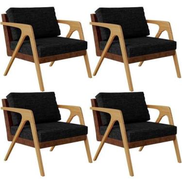Imagem de Kit 04 Poltronas Pietra L02 material sintético Marrom Linho Chumbo - L