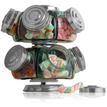 Imagem de 【Cozena】Baleiro Giratório de Vidro Duplo Médio - Prático, Bonito e Cheio de Nostalgia (Prata)