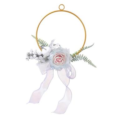 Imagem de predolo de flores artificiais de rosas, guirlanda de arco floral, decoração de porta floral, guirlanda para presente de inauguração, entrada, bar, Azul