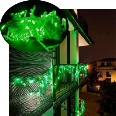 Imagem de Pisca Cordão Varal Natal 100 Lâmpadas Leds Verde De 10m 220v