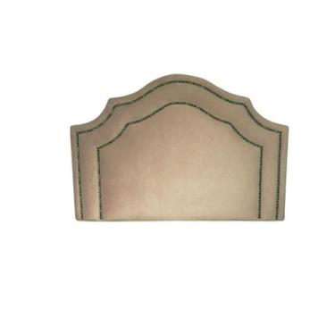 Imagem de Cabeceira Solteiro Cama Box Luxo Veludo Bege Dupla Tacha - Captonê Des