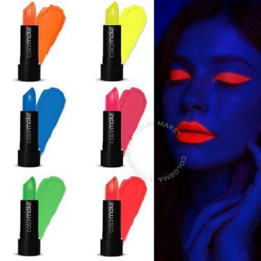 Imagem de Batom Cremoso 3,5g Maquiagem Artística Halloween Neon Brilha Luz Negra
