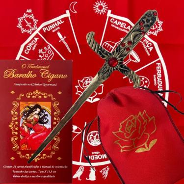 Imagem de Kit Baralho Cigano Lenormand + Toalha + Estojo + Athame