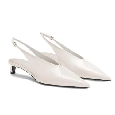 Imagem de Coutgo Sapato social feminino de salto baixo com bico fino fechado e corte em V, Cremoso., 35