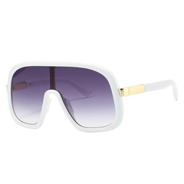 Imagem de Óculos de Sol Feminino Oversized com Lentes Gradientes UV400, Estilo Punk, para Esportes ao Ar Livre, Corrida e Ciclismo, Branco e Cinza Gradiente
