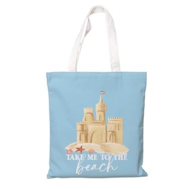 Imagem de Bolsa de praia - Take Me to the Beach, bolsa de lona de verão para mulheres, bolsas de ginástica de natação, sacolas de supermercado reutilizáveis, bolsas de algodão para trabalho, compras, viagens