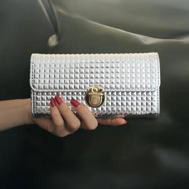 Imagem de Carteiras de couro para mulheres, grande capacidade, carteira clutch feminina com porta-moedas, presentes personalizados para mulheres, Prata, Tendência