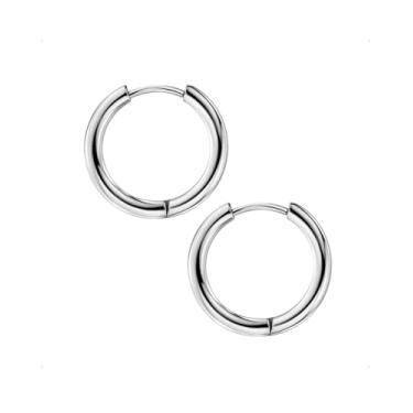 Imagem de TDEBA Brincos de argola de aço cirúrgico para homens, brincos modernos de cartilagem piercing de nariz para mulheres, 14G 8mm, Metal, Sem pedra preciosa