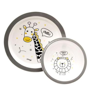 Imagem de Kit Prato e Tigela Zoo Resistente Prático - Clingo - Brasgroup Baby