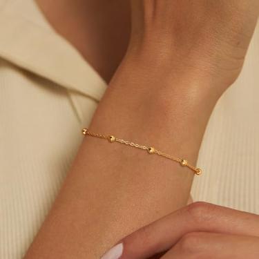 Imagem de Pulseira de ouro feminina banhada a ouro 18 K, pulseira de aço inoxidável, com corrente de contas, joias de ouro para mulheres, One Size, Aço inoxidável, Sem Pedra Preciosa