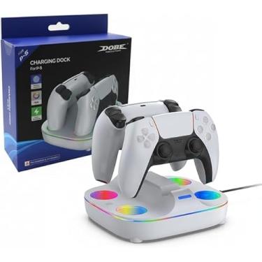 Imagem de Base Dock Duplo Carregador com Led RGB para Controle Manete Ps5 (Branco)
