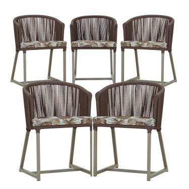 Imagem de 5 Cadeiras De Jantar Noronha Fendi Corda Náutica E6 Trama Marrom