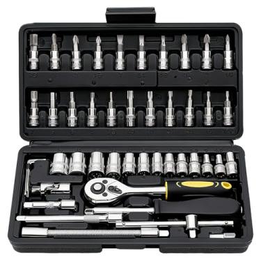 Imagem de Elinoover Conjunto de chaves de soquete de 46 peças, conjunto de soquetes premium de 1/10.2 cm, conjunto de catraca com catraca de liberação rápida e barra de extensão, estojo de armazenamento