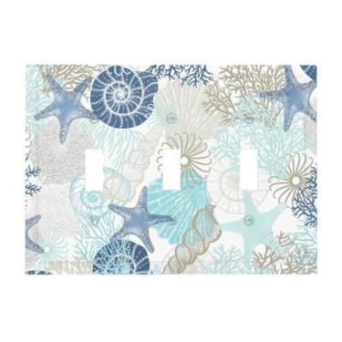 Imagem de Ujkrvesj Praia náutica litorânea oceano azul petróleo estrela do mar coral 3 gangues interruptores decorativos interruptores de luz decorativa placas de parede elétrica placa frontal capa de