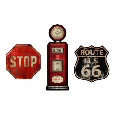 Imagem de Kit Placas Decoração Stop, Gas Station e Route 66 Trânsito