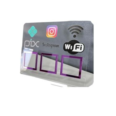 Imagem de Placa Pix Display Mesa Balcão PIX INSTAGRAM E WI-FI(Cristal c/Lilás)