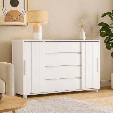 Imagem de Cômoda Grande 4 Gavetas Estilo Ripado Bella Vivace Desing Sofiticado Branco