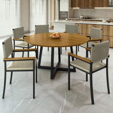 Imagem de Conjunto Sala de Jantar Mesa Redonda Coliseu 150cm com 6 Cadeiras Madri Rami/Pérola/Cinamomo