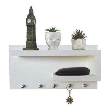 Imagem de Porta Chave De Parede Organizador Com Prateleira Mdf - Utibox, Branco