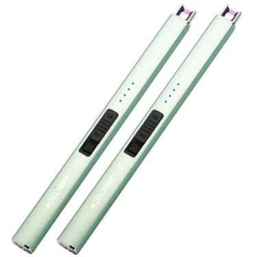 Imagem de ARECTECH Isqueiro de vela elétrico com cabo tipo C, presente de aniversário para homem, mulher, esposa, recarregável, isqueiros de arco de plasma para velas, acampamento, cozinha, fogão, verde, pacote
