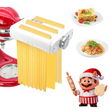 Imagem de Acessório para máquina de macarrão compatível com batedeiras KitchenAid, rolo e cortador de massa 3 em 1 para espaguete, fettuccine, lasanha, acessórios para fazer macarrão de aço inoxidável