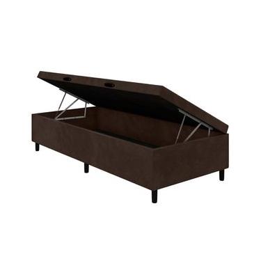 Imagem de Base Box de Solteiro Portobel Noah com Baú e Revestimento em Tecido Poliéster 35x88x188cm - Marrom