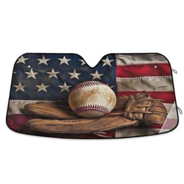 Imagem de ATTX Para-brisa de carro de taco de beisebol vintage 134.6 cm x 59.7 cm escudo solar universal com proteção UV, persiana de janela frontal automática dobrável para Sedans SUVs caminhões #890