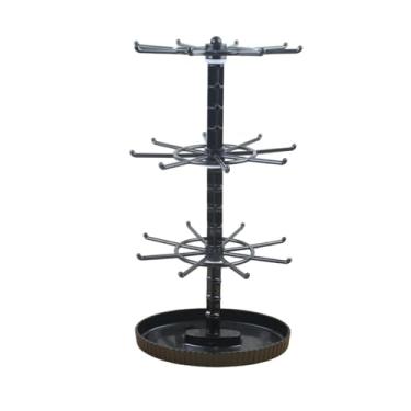 Imagem de Colaxi Suporte giratório para joias, expositor de presentes para mulheres, organizador de joias em formato de árvore para penteadeira, loja ou mesa, Preto de 3 Camadas