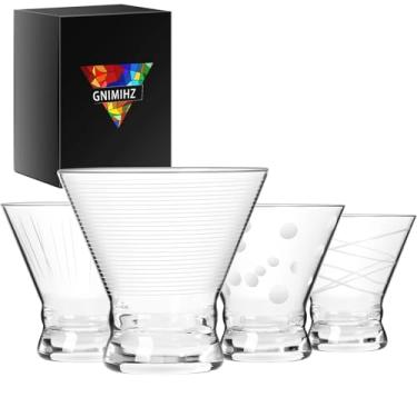 Imagem de Gnimihz Conjunto de 4 copos de martini gravados - copos de coquetel de cristal, copo de martini sem haste para bar, martini, cosmopolita, Manhattan, gimlet, conhaque Pisco Sour, copos de Margarita