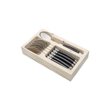 Imagem de Colher Sobremesa Luxo Preto Com Bandeja Madeira 6 Peças - Laguiole