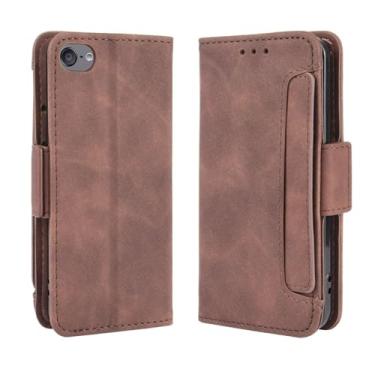 Imagem de Capa para iPod touch 6,Retro magnético Flip Case,Design de carteira de couro PU com slots de cartão removíveis -Brown
