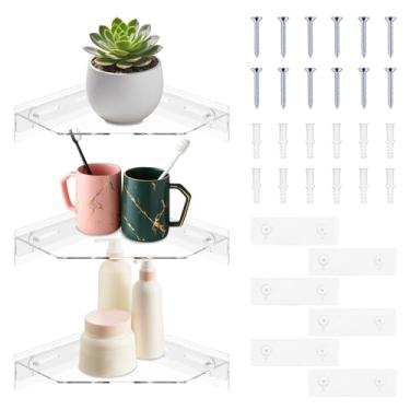 Imagem de UKQRRTC Prateleira de canto de acrílico, suporte de chuveiro de canto transparente com parafusos, extremidade redonda, alta capacidade de carga, fácil instalação para banheiro, dormitório, escritório