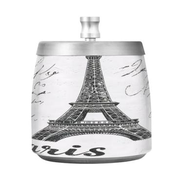 Imagem de JUZIHAI Cinzeiro da Torre Eiffel de Paris com tampa, cinzeiro de aço inoxidável inodoro à prova de vento sem fumaça para escritório em casa, pátio, varanda, cigarro