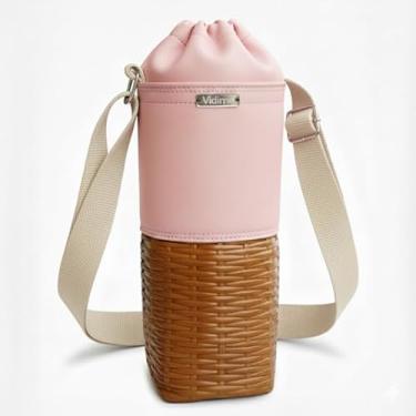 Imagem de Bolsa Térmica (ROSA COM CARAMELO TRANÇADO) RAMIERE para Garrafa de 1 LITRO em Couro Sintético - Coleção Cores VERÃO 2026