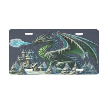 Imagem de Placa de licença animal verde dragão para frente do carro placas de carro alumínio metal adequado para caminhão, placa de porta de carro, bar, café, acessórios automotivos para homens e mulheres 15 x