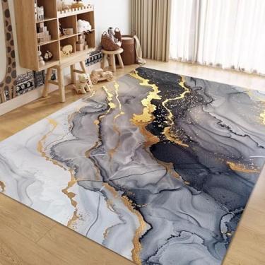 Imagem de EDGZKO Tapete abstrato cinza e dourado: 1,5 x 2,3 m, tapete de mármore cinza, capacho lavável, tapete moderno, antiderrapante, para sala de estar, quarto, cozinha, lavanderia, sala de aula, corredor