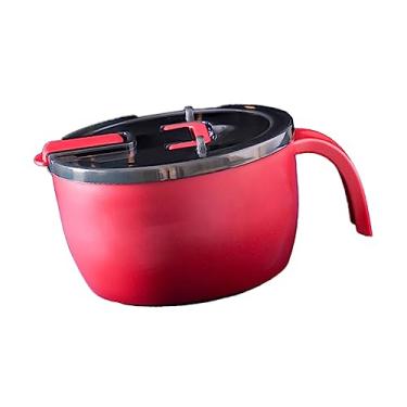 Imagem de GLOGLOW Tigela de Macarrão de Aço Inoxidável Com Tampa, Grande Capacidade, Isolada, à Prova de Calor, Inclui Pauzinhos, Garfo e Colher e Talheres (Vermelho)