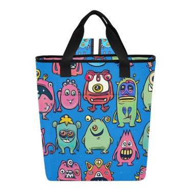 Imagem de Joitme Lancheira de grande capacidade com monstros de desenho animado azul quente frio isolado 36 latas sacola de compras para mantimentos