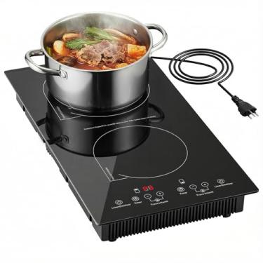 Imagem de Cooktop de indução 2 Bocas portátil, 220V, 4000 W, Temporizador, trava para crianças,controlo tátil,Segurança Avançada,interruptor independente,Embutida ou de bancada,Vidro Temperado