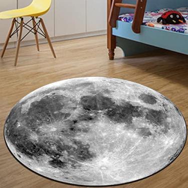 Imagem de Tapete redondo planeta Terra, tapetes redondos para quarto, lavável na máquina, macio, antiderrapante, tapete para sala de estar, tapete de chão interno, lua b, diâmetro 80 cm/2,6 pés