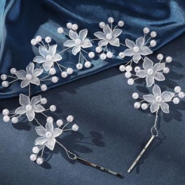 Imagem de Tiara de Cabelo com Pérolas e Flores para Noiva e Festa – Acessório Feminino Elegante de Casamento (Dourado,2 Peças)