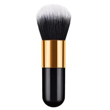Imagem de Pincel de maquiagem profissional – Pincel de pó Kabuki macio grande para mistura de base e aplicação de blush (preto e dourado)