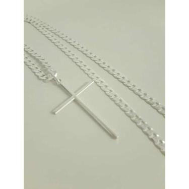 Imagem de Corrente Grumet 75 Cm C/ Cruz Palito Prata 925 - Lojas La&Ny , Prata, 